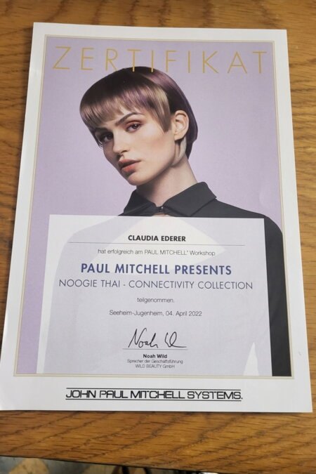 Paul-Mitchell-Zertifikat von Claudia Ederer, 2022